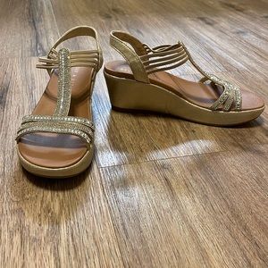 NEVER WORN - Kelly & Katie gold/jeweled wedge sandals - size 8